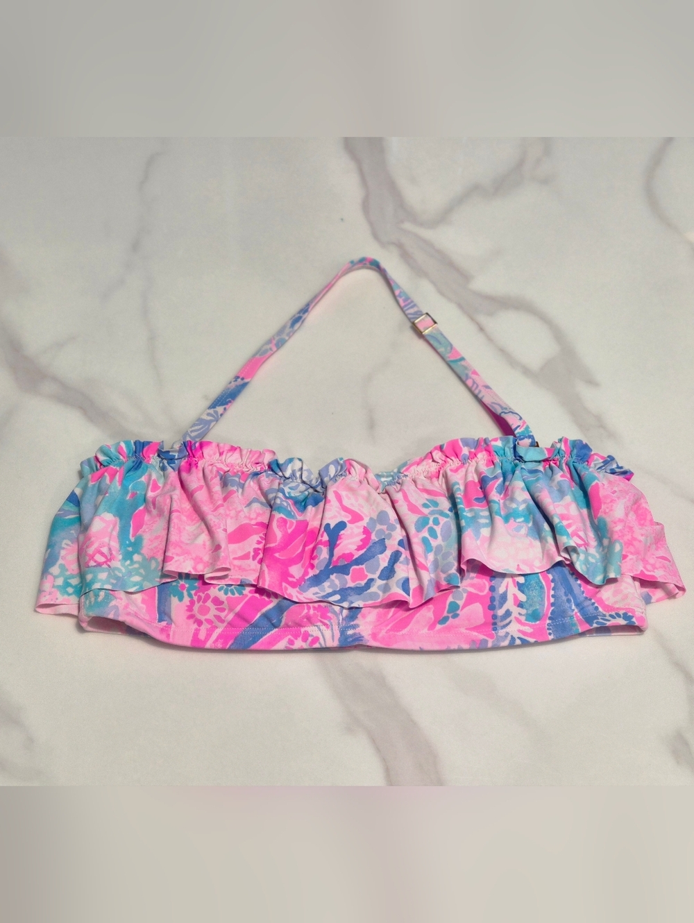 Lilly Pulitzer Salsa Ruffled Bandeau Bikini Top, Light Pascha Pink Aquadesiac, 8